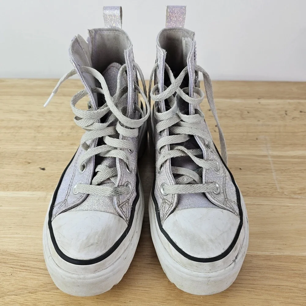 Converse Chuck Lugged Lift Sneakers Hi Glitter Synthetic Kids A03009C 4 Pink W6 - Picture 6 of 10
